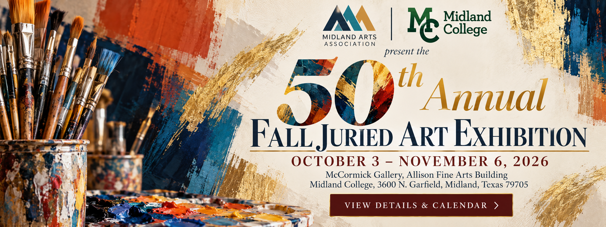 Banner promoting the Midland Arts Association's 2026 Membership Open Show Reception,